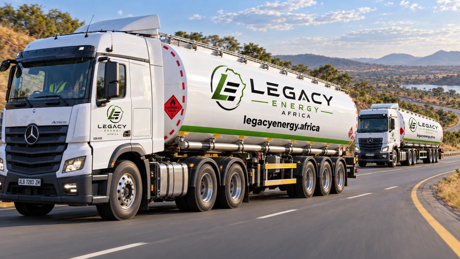 Legacy Energy Africa fuel tankers travelling on an open road